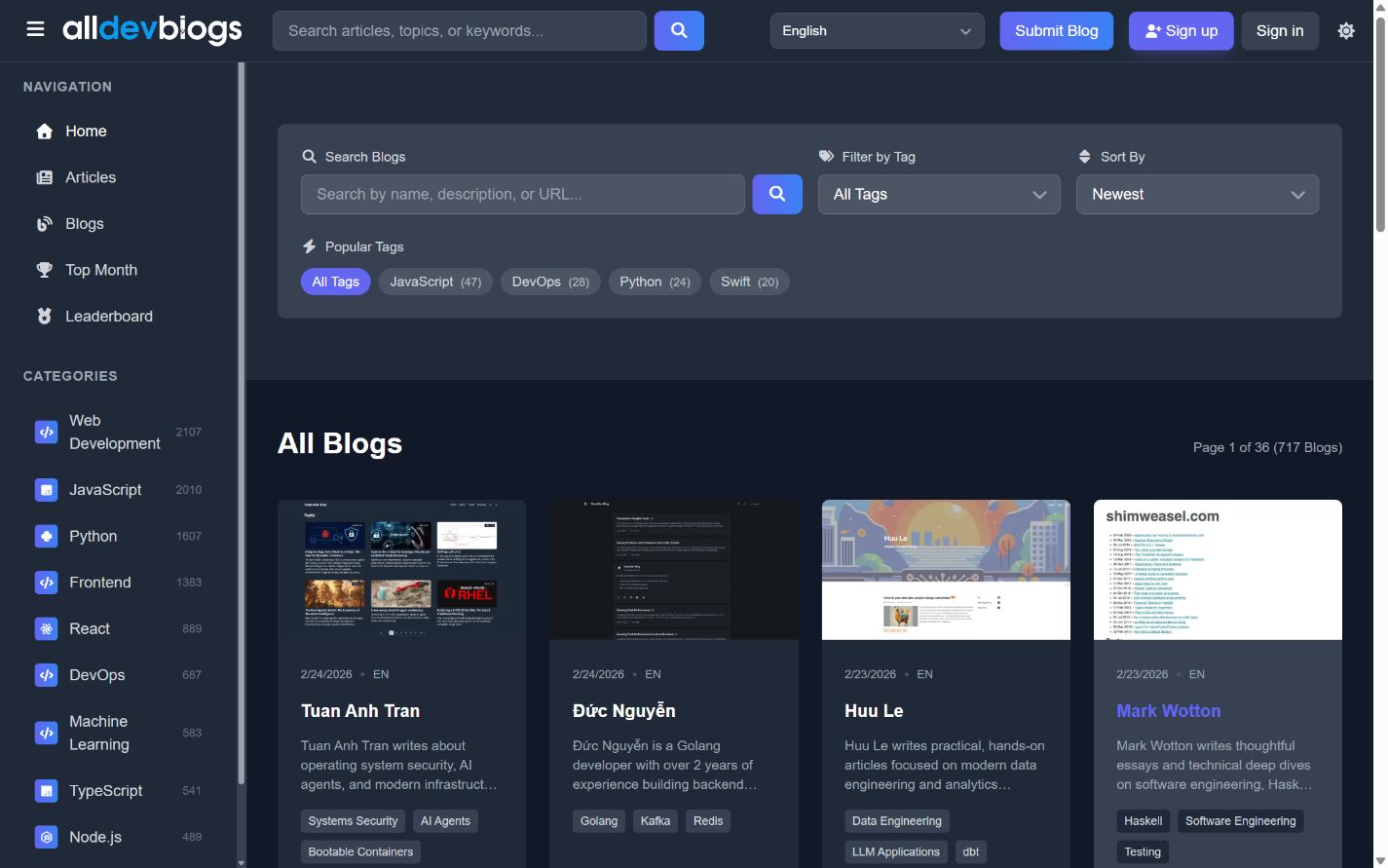 AllDevBlogs: Blog directory