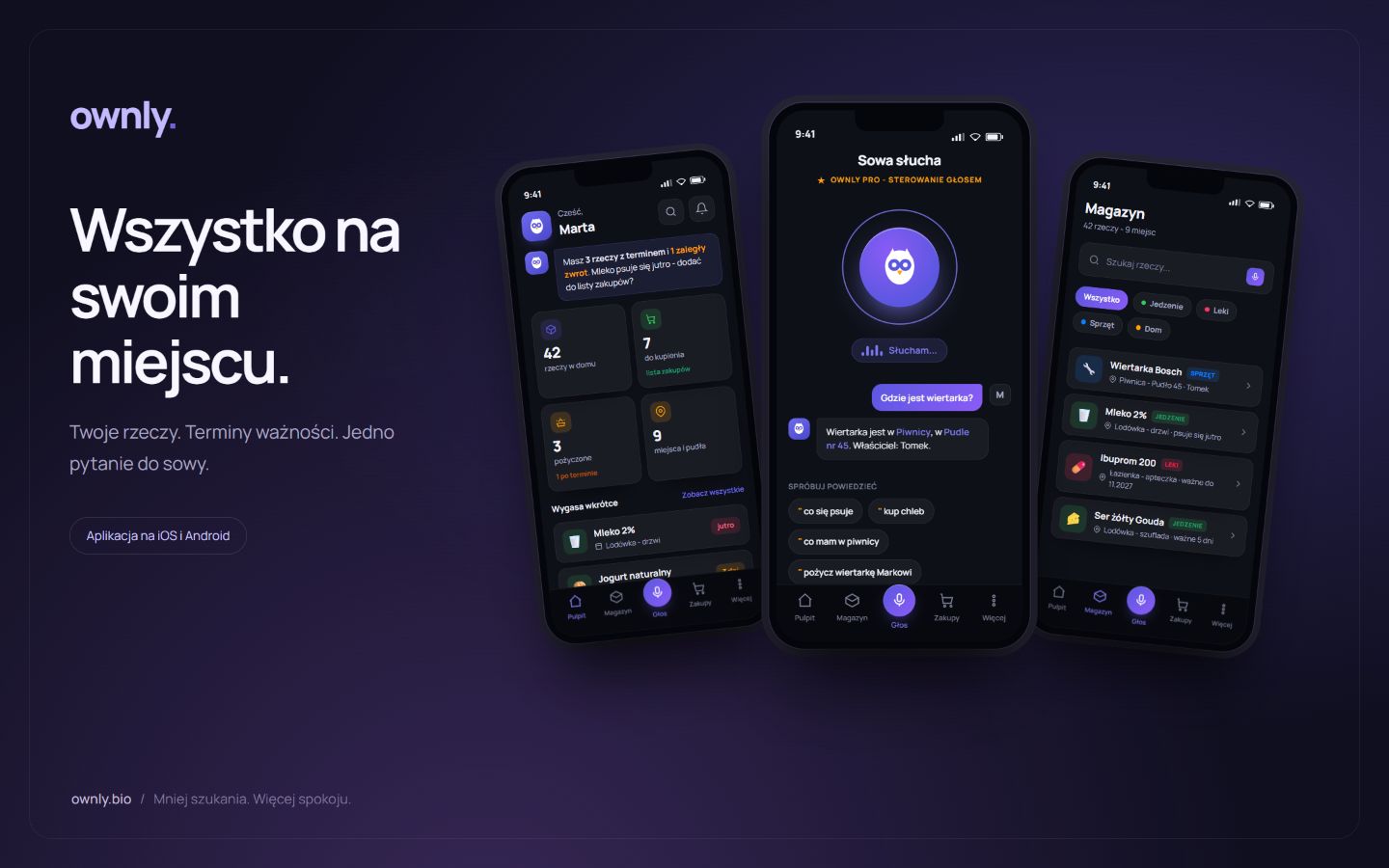 Ownly.bio: Aplikacja: domowy inwentarz i sterowanie głosem